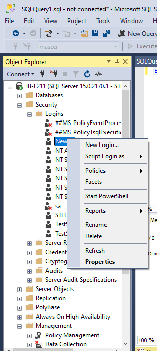 right-click on NewSA and select Properties